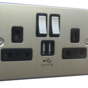 Daytona Satin Chrome 2 Gang SP Socket with USB Point