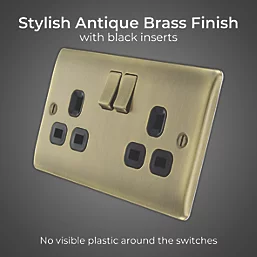 BG 13A 2-Gang DP Switched Plug Socket Antique Brass with Black Inserts - Image 2