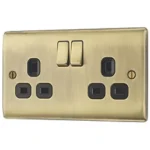 BG 13A 2-Gang DP Switched Plug Socket Antique Brass with Black Inserts
