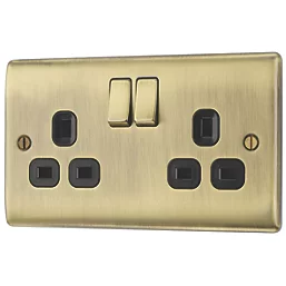 BG 13A 2-Gang DP Switched Plug Socket Antique Brass with Black Inserts