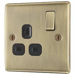BG 13A 1-Gang DP Switched Plug Socket Antique Brass with Black Inserts
