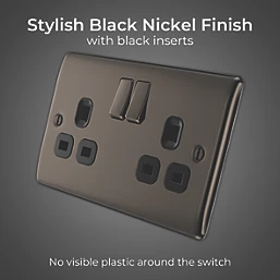 BG 13A 2-Gang DP Switched Plug Socket Black Nickel with Black Inserts - Image 2