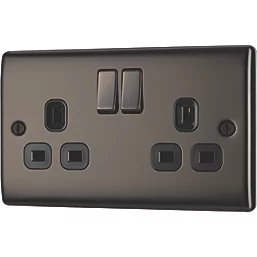 BG 13A 2-Gang DP Switched Plug Socket Black Nickel with Black Inserts