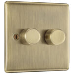 BG Nexus Metal Antique Brass 200W Intelligent LED Dimmer Switch 2 Gang 2 Way