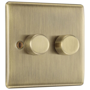BG Nexus Metal Antique Brass 200W Intelligent LED Dimmer Switch 2 Gang 2 Way